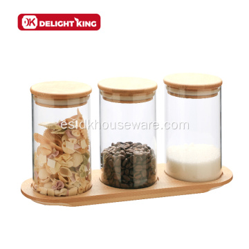 Jarra de almacenamiento de vidrio para cocina con tapa de bambú